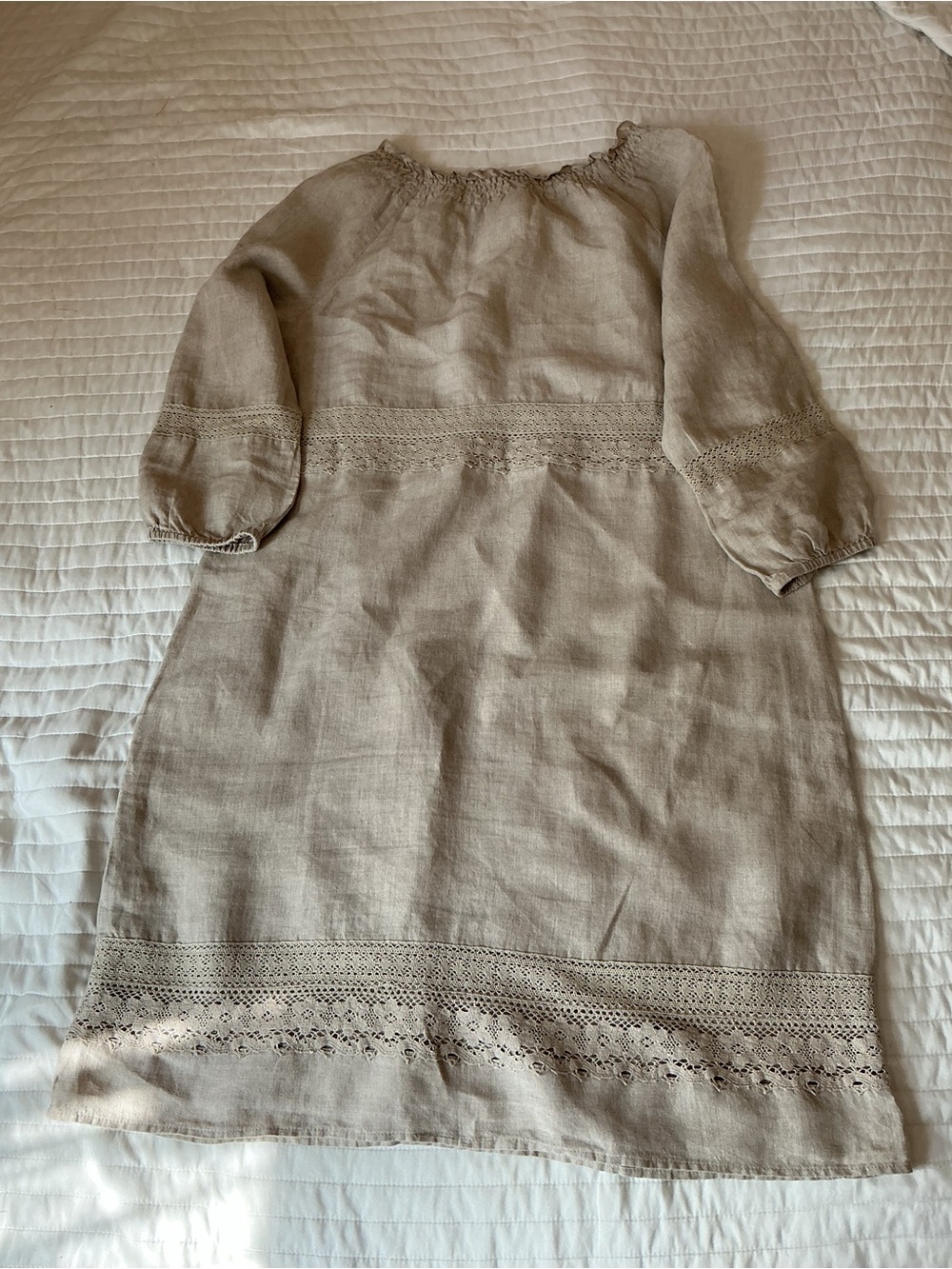 J. Jill Light Cream 100% Linen Crochet-Trim Midi Dress - Picture 7 of 7